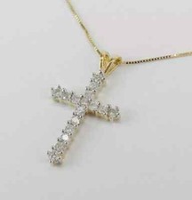 2.50CT Round Cut Diamond Cross Pendant Necklace 14K Yellow Gold Over Free Chain