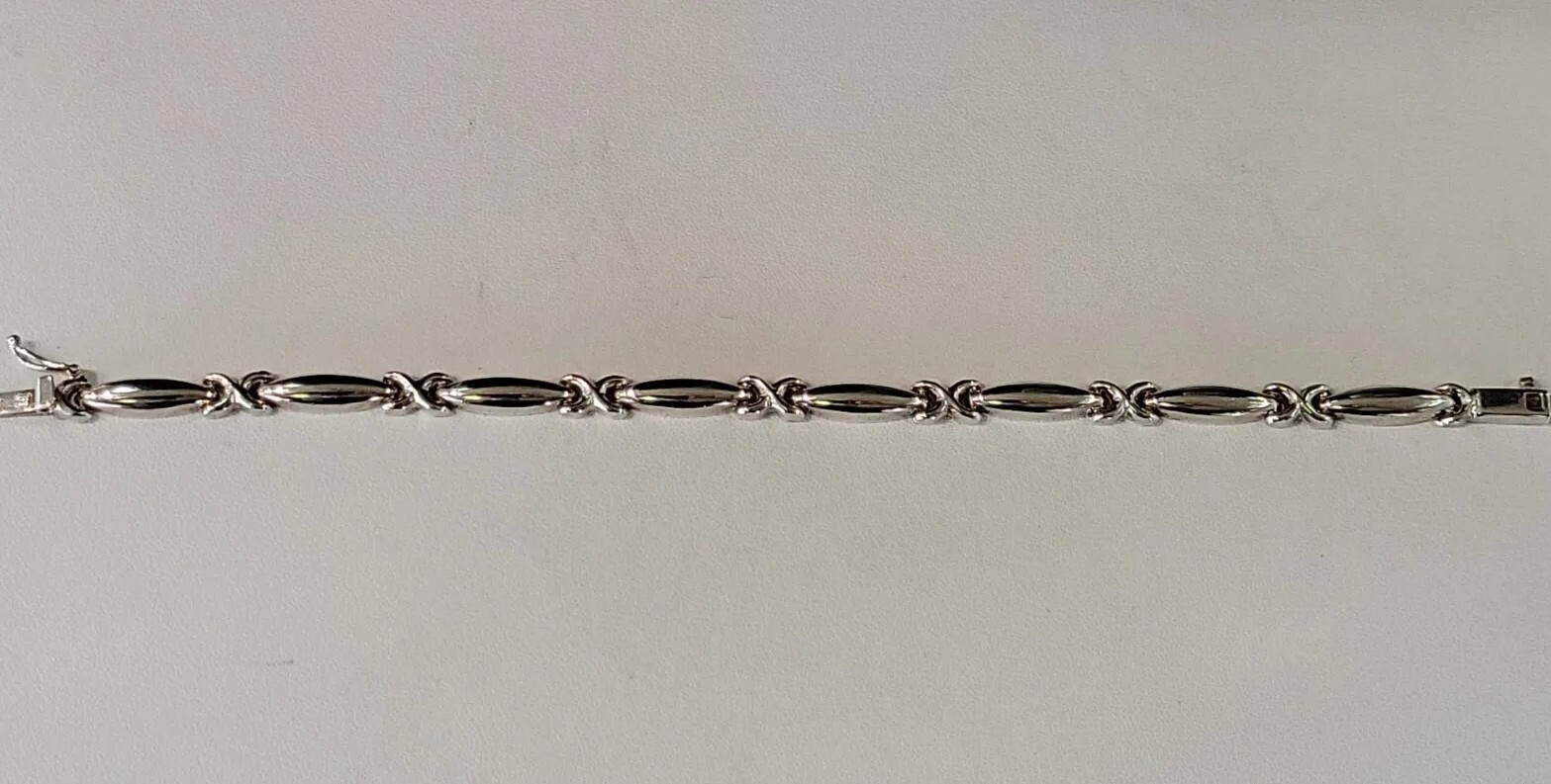 925 Sterling Silver Hugs & Kisses Bracelet Italy 7.5" L