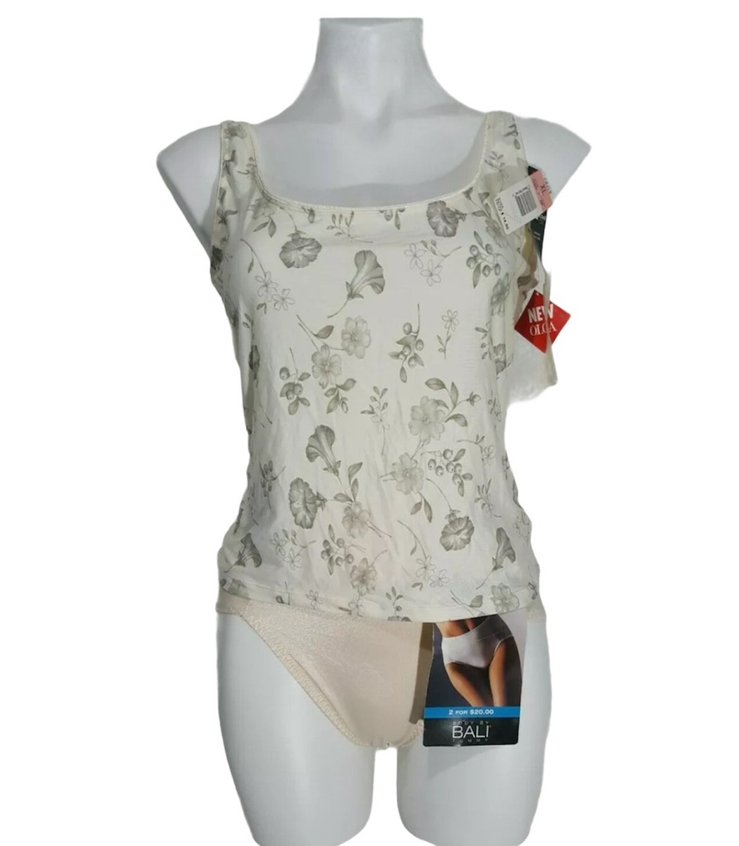 NWT VINTAGE BALI TUMMY CONTROL PANTIES SET W/OLGA FLORAL TANK TOP