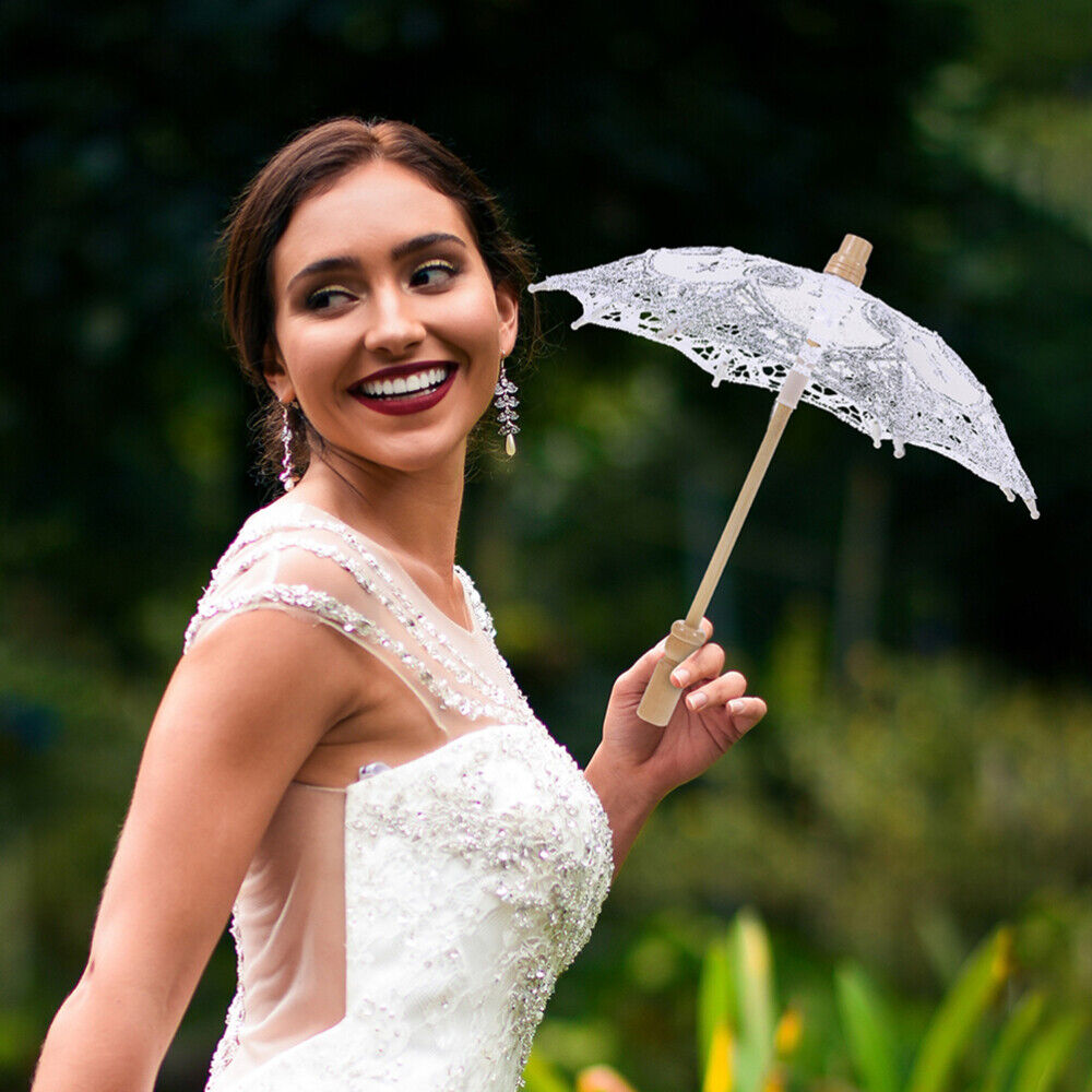 Lace Umbrella Wooden Miss Performance Prop White Embroidery Wedding ...