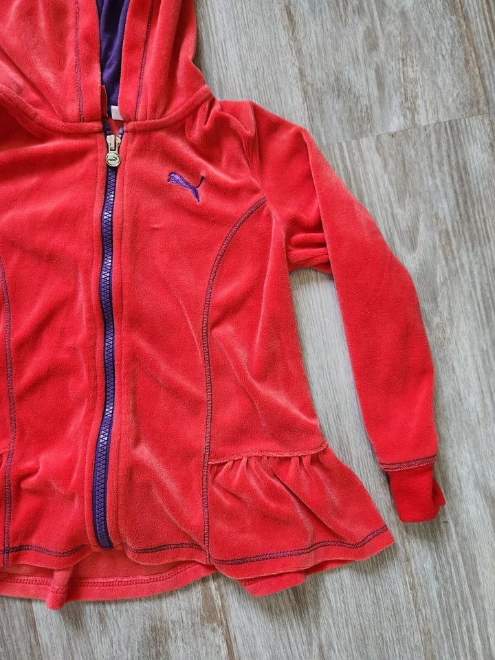 Sudadera con capucha con cremallera completa roja y púrpura talla 5 de PUMA para niñas Foto 3 de 4