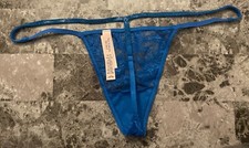 NWT VICTORIA'S SECRET BLUE LACE RHINESTONE SHINE STRAP BACK V STRING PANTIES