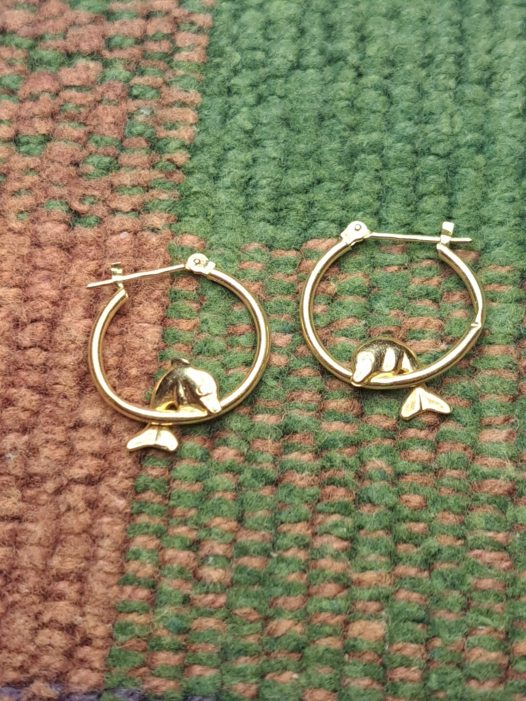 Solid 14 Kt Yellow Gold Stud Dolphin Designer Ear… - image 21