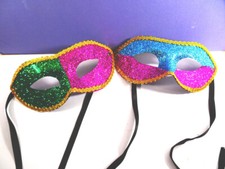 2 Harlequin Multi-Color Glitter MASQUERADE MASKS Venetian Ball Party NEW