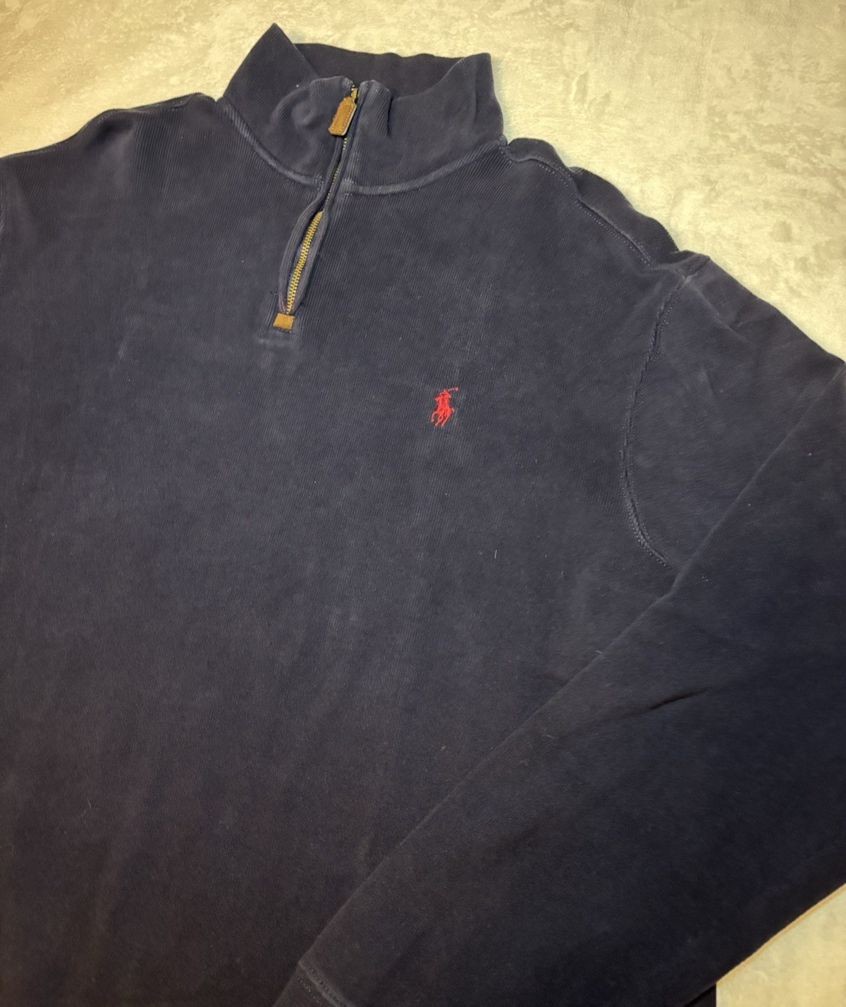 Polo Ralph Lauren maglione 1 4 zip uomo L blu pullover finto collo pony felpa