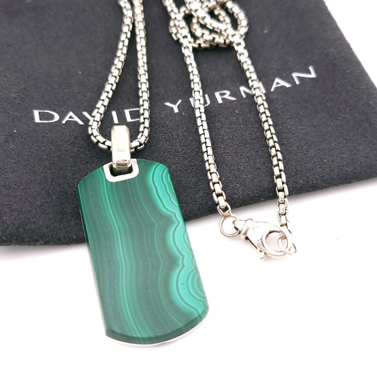 Rare David Yurman Sterling Silver Malachite Chevron Pendant with