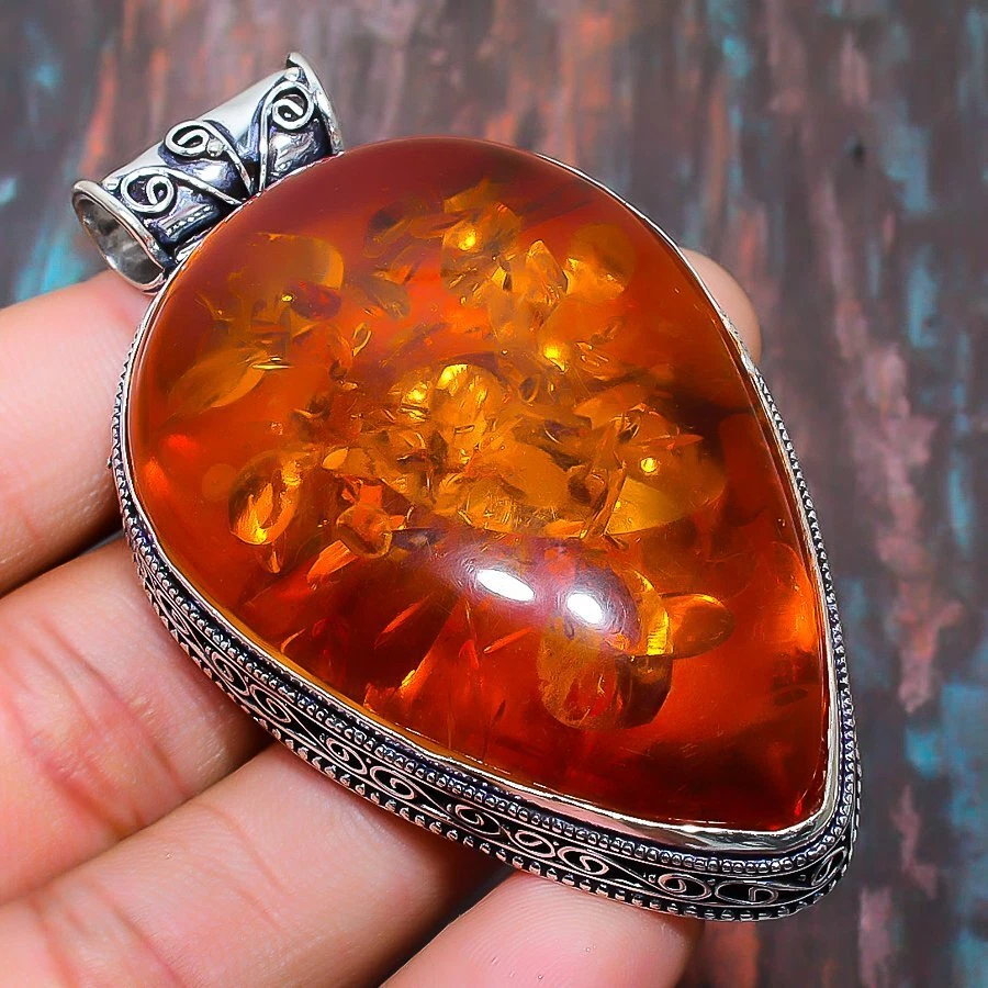 Vintage Baltic Amber Gemstone Handmade Gift Jewelry Pendant 2.56