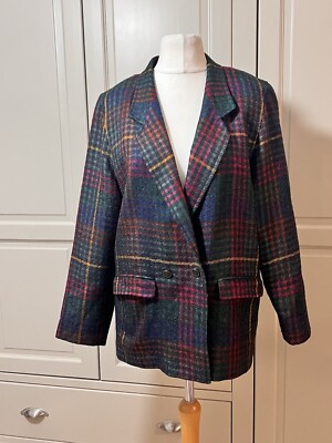 Basler Damen Sakko Blazer rot grün blau kariert Größe 12 zweireihig Vintage