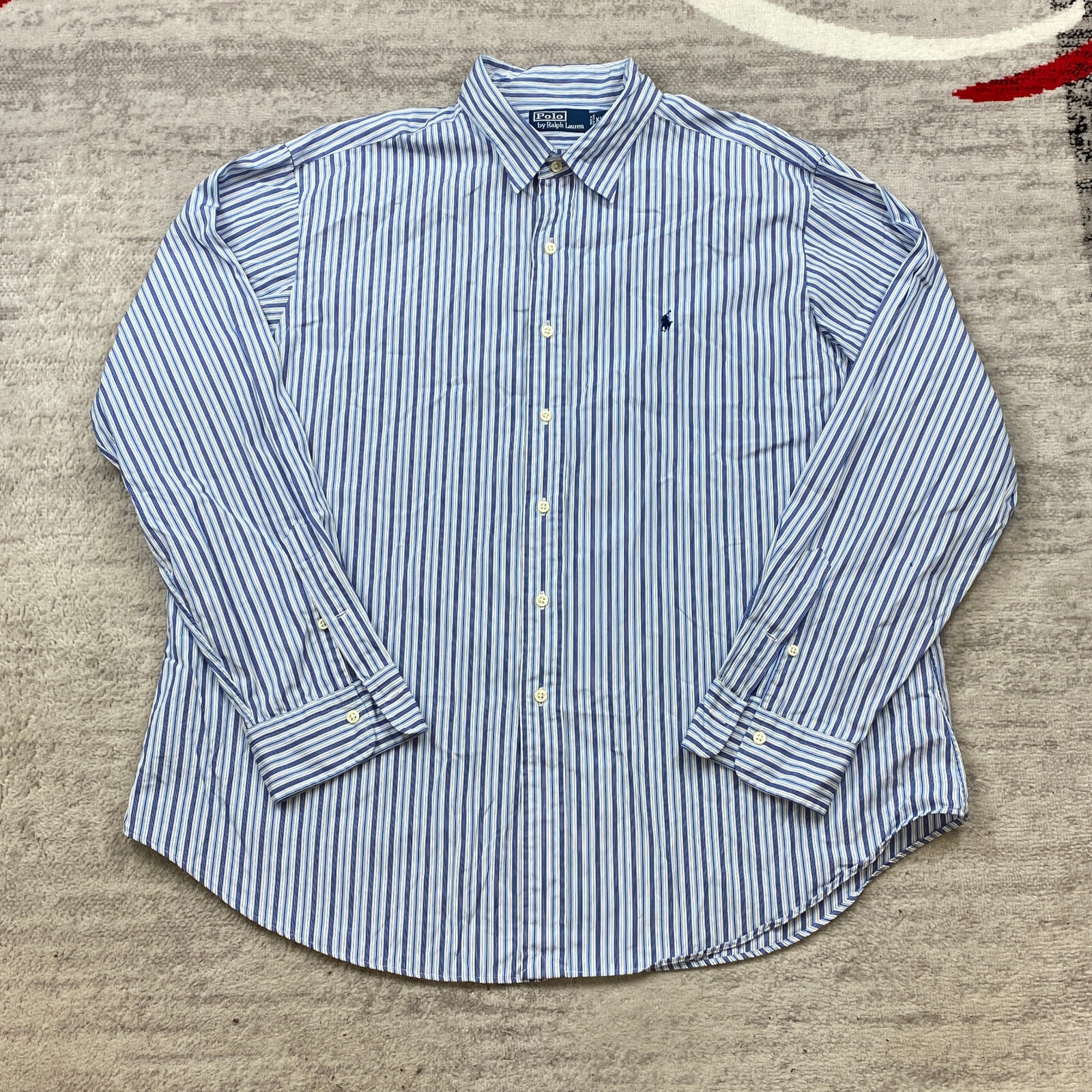 Polo Ralph Lauren camicia abbottonata 2XL XXL blu bianco pony manica lunga esterno