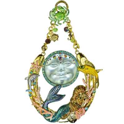 KIRKS FOLLY Protected by Mermaids Sweetheart Seaview Moon Ornament - goldtone