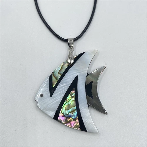 Natural Multicolor Shell Abalone Shell Fish Necklace 17.5" Energy Pendant C609