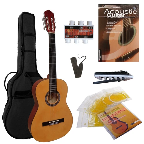 Gitarre, 4/4, im Set - Zubehör-Tasche+Band+Kapo+extra Saiten+ LERN-SCHULE mit CD