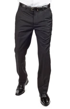 Tailored Slim Fit Solid Black Breathable Dress Pants Slacks Flat Front AZAR MAN