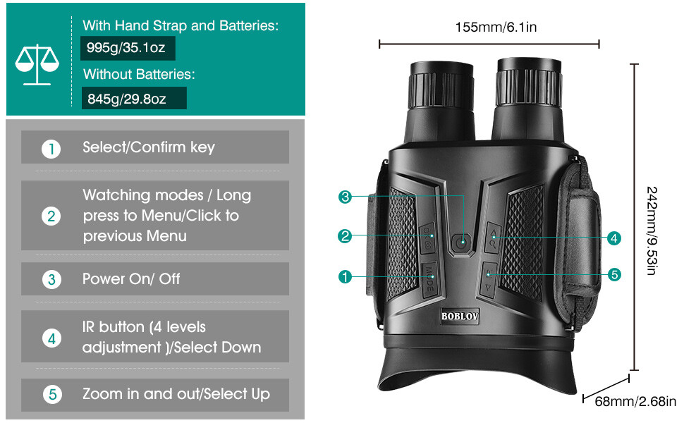 BOBLOV Night Vison Binoculars, Night Vision Googles with 64GB 8XDigital