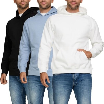 3 PACK: Mens Fleece Pullover Hoodie Winter Warm Cotton Blend for Casual Gym Wear