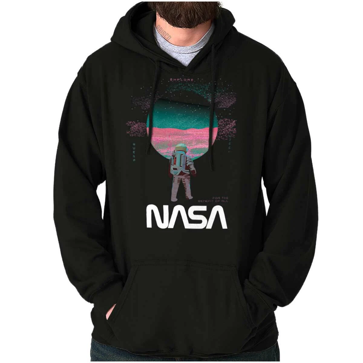 NASA Retro Astronaut Worm Logo Moon Landing Hoodie Hooded Sweatshirt Men Women