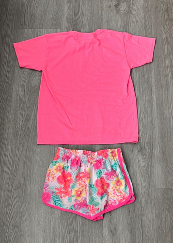 Toddler Girls Pink Hawaiian Swim Shorts & Pink Sky Zone T-Shirt 5/6 & XS Youth - Picture 9 of 10
