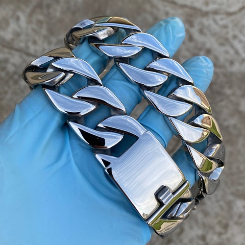 Herren Riesige Kette Silber Kubanische Glieder 316L Edelstahl 25mm Dicke Halskette 24" - Bild 9 von 12