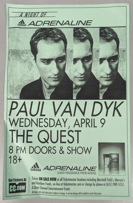 Paul Van Dyk Night of Adrenaline Adidas The Quest Concert Promo Poster 17 x 11