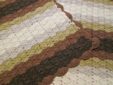 Vintage Handmade Crochet Wool Afghan Throw Blanket Farmhouse Earth tones brown