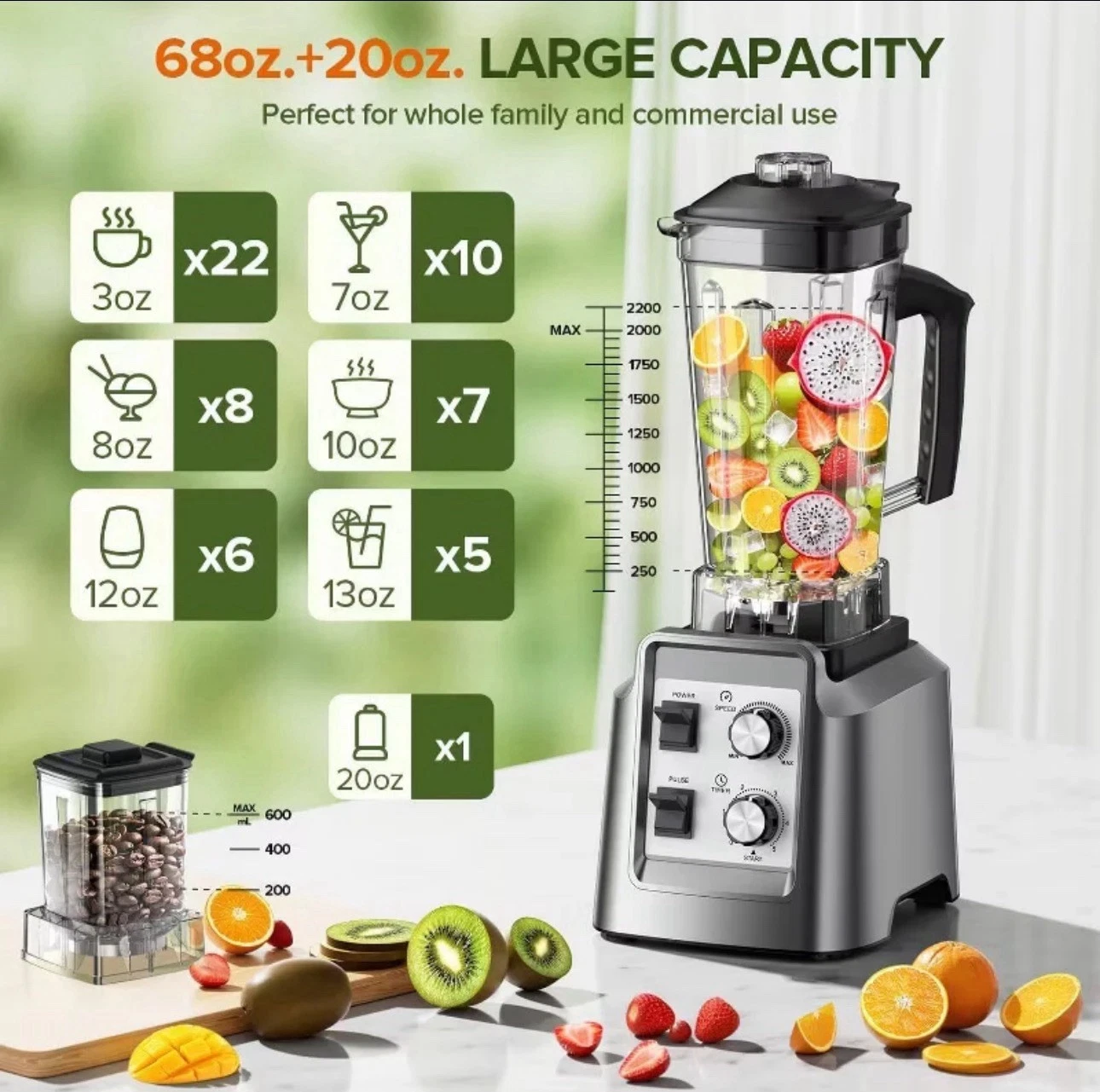2-in-1 Blender & Grinder Combo, 1800W, 68oz BPA-Free Jar Smoothie Maker
Opens in a new window or tab