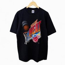 Vintage Miami Heat T Shirt Mens L Logo 7 NBA Made In USA Graphic Tee Black