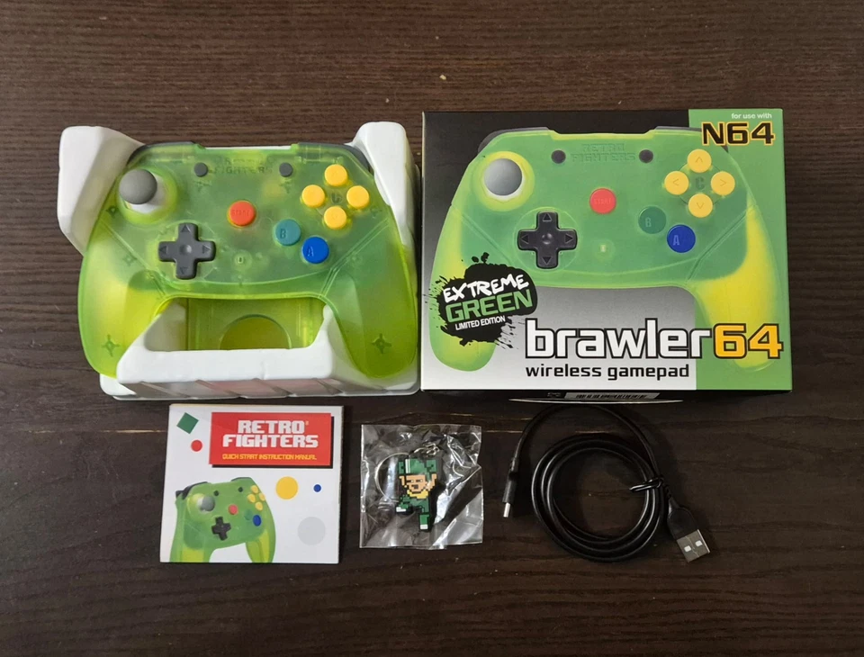 Brawler64 N64 Controller Extreme Green Limited Edition, Wireless Retro Fighters