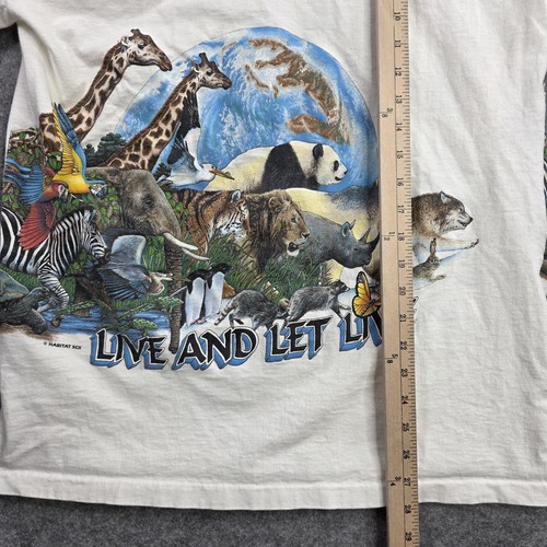 Camisa Hábitat De Colección Para Hombre Grande Blanca Vive Y Deja Vivir Animal Zoo Gráfico Años 90 - Imagen 7 de 12
