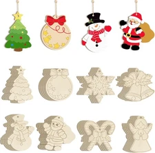 80PCS Wooden Christmas Ornaments to Paint, 8 Styles DIY Blank Angel 