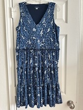 Tommy Hilfiger Dress - Women's Blue V-Neck Floral Tiered Ruffled Dress, Size 6