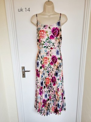 Hallhuber Ornate Summer Boho Hippie Floral Blush Strappy Pleated Midi Dress 14