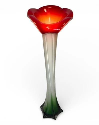 Jack In the Pulpit Vase Murano Style Calla Lily Art Glass Flower RED 15” Vintage