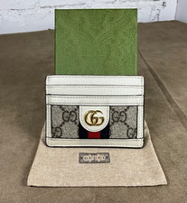 Gucci Ophidia GG Card Case Canvas and White Leather with Box Dust Bag