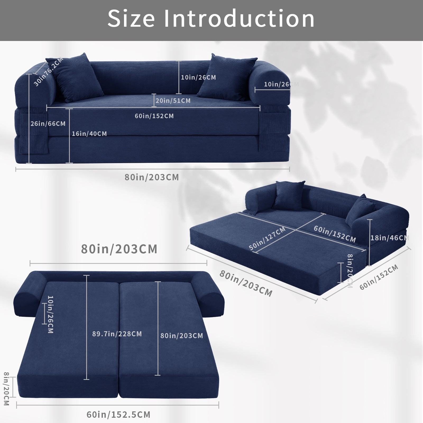 4-in-1 Folding Convertible Sofa Bed,Pull Out Bed Futon Sleeper Sofa No Assembly