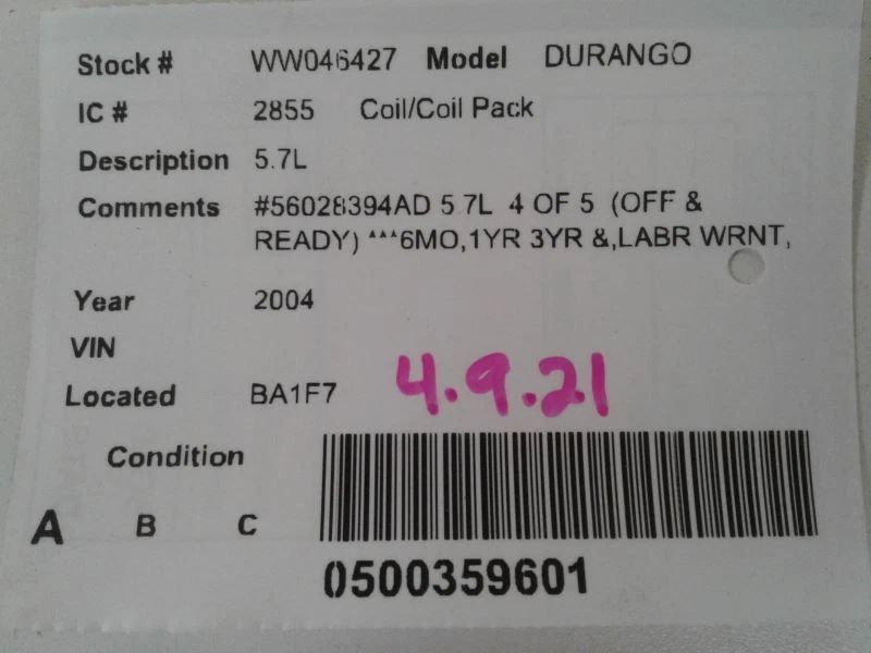 Coil/Ignitor Fits 03-05 DODGE 1500 PICKUP 1387482 - Image 3 of 3
