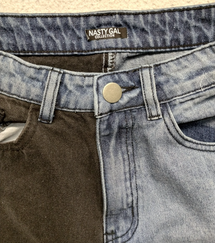 Pantalones de mezclilla Nasty Gal Collection talla 6 para mujer negros azules cruzados sueltos cónicos 27x28 - Imagen 2 de 12