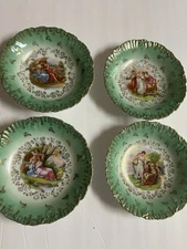 Victoria Austria Cabinet Plates 5-5/8” set of 4 plates. Green with gold trim. 