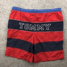 Vintage Tommy Hilfiger Swim Trunks Mens XL Red Navy Swim Trunks Spell Out Board