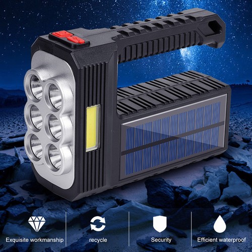 LED Solar Flashlight Multifunctional Emergency Hand Light 4 Mode Waterproof - Bild 24 von 24