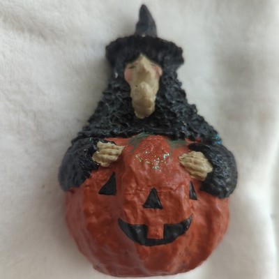 Broomsnickle Witch on Pumpkin Figurine by Linda Lindquist Baldwin 1997 Enesco