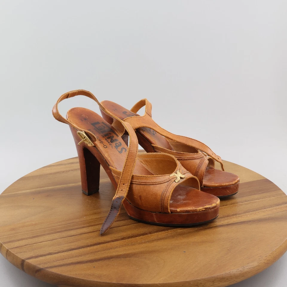 Sandalias de tacón de madera con plataforma talla 7M vintage años 70 Foto 3 de 4