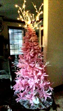 GORGEOUS PINK CHRISTMAS TREE 8.5” TALL VINTAGE OLD STAND XLNT LIGHTED TOPPER