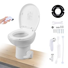 Yescom 15" RV Camper Toilet Low Profile Gravity Flush w/ Bidet Spray Foot Pedal