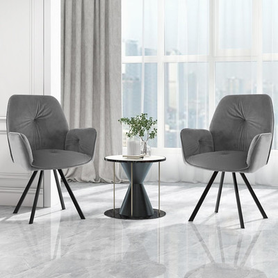 Velvet Swivel Accent Chair Set of 2, Tufted Armchair for Small Spaces, Gray