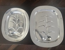 Set of 2 vintage Wilton Armetale pewter, huge platter for turkey & S for Chicken