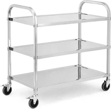TrailBlaze 3-Tier Stainless Steel Utility Cart w/Wheels for Laboratories Clinics