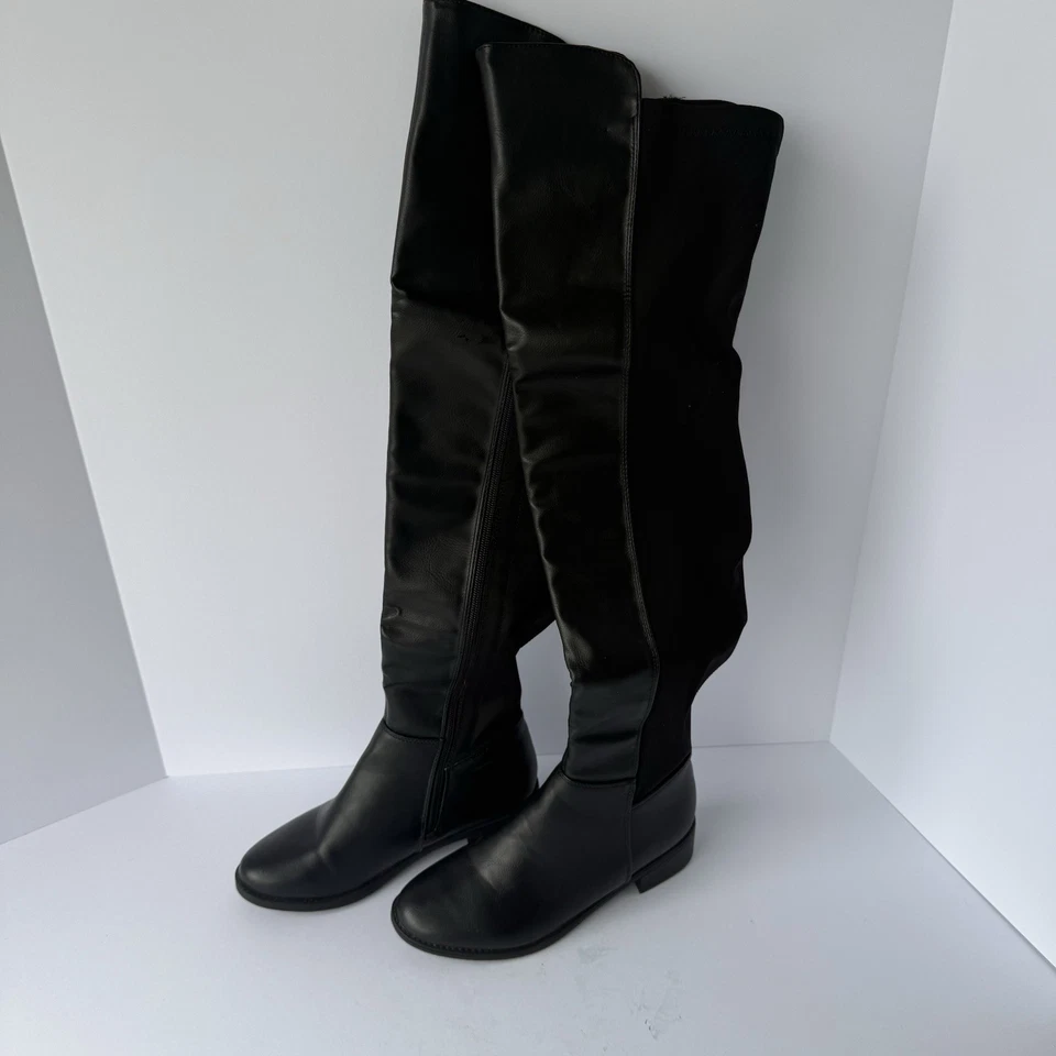 Top Moda Women's Boots Knee High Boots Size 8 Black Suede Black Leather Zip Up - Image 2 of 4