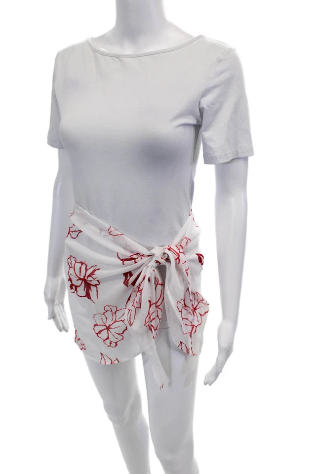Miss Studio La Perla Womens Sheer Flora Print Sarong Cover Up White Size 8 - Image 2 of 4