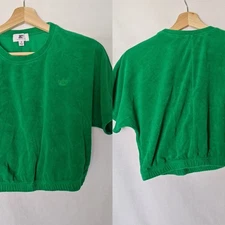 Juicy Couture Crop Top Green Terry Cloth Short Sleeve Crewneck Palm Tree Medium