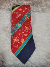 LEONARD Paris Tie Silk Made in Italy Vintage Handmade Designer Navy /Red RARE!
